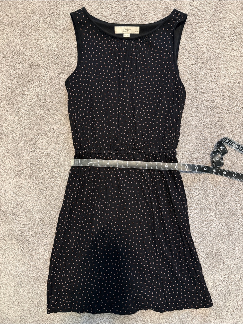 LOFT Black Sleeveless Mini Dress with Tan Polka Dots
